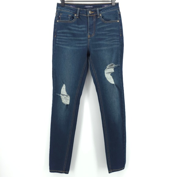 Vigoss Denim - Vigoss‎ Womens Jeans Ace Super Skinny W26 L29 Dark Wash Distressed High Rise